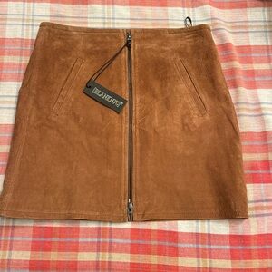 Blank NYC Cognac Suede Zip-Front Mini Skirt